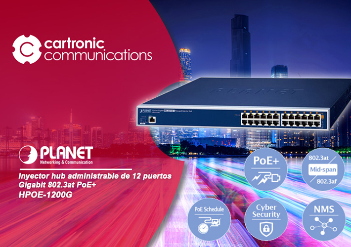 Foto Planet HPOE-1200G, inyector hub administrable de 12 puertos Gigabit 802.3at PoE+